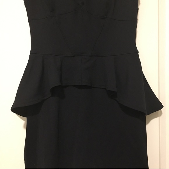 Bebe Bodycon Peplum Hip Flare Mini Sleeveless Sheer Little Black Dress, Small - Picture 7 of 9